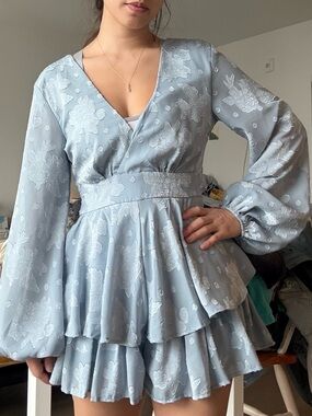 Francesca's Collections Powder Blue Floral Ruffle Mini Dress